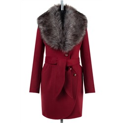 02-2389 Пальто женское утепленное(пояс) Кашемир бордовый