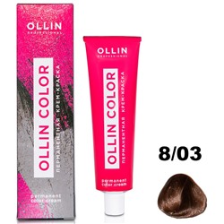 OLLIN COLOR Перманентная крем-краска для волос 8/03 светло-русый прозрачно-золотистый 60 мл