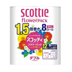 Мягкая туалетная бумага Crecia "Scottie Flower PACK 1.5" плотной намотки, двухслойная 8 рулонов (37,5 м)