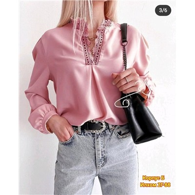 Блуза. Ткань Лайт+Гипюр. Розовая