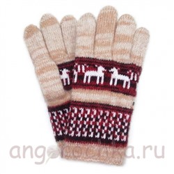 Цветные шерстяные перчатки с рисунком - собачками