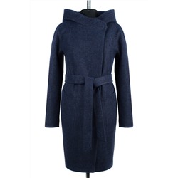 02-2262 Пальто женское утепленное (пояс) валяная шерсть сине-черный