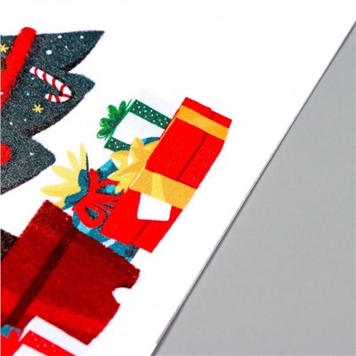 Наклейка пластик интерьерная цветная "Ёлочка и Дед мороз на самолете" 20х30 см