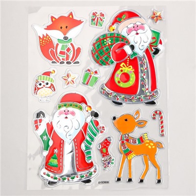 Наклейка пластик "Дед Мороз и лесные животные" 24х33 см