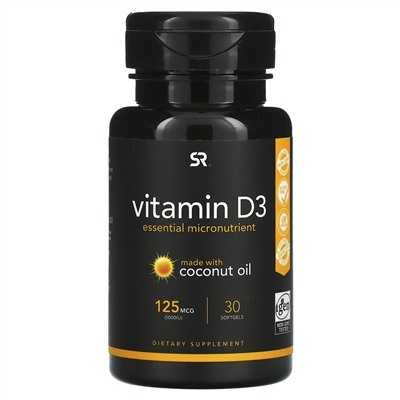 Vitamin D3 125mcg (1 капсула) 	Sports Research, США, 120 капсул