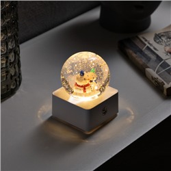 Светодиодная фигура «Шар со снеговиком и медведем» 10 × 14.3 × 10 см, пластик, USB, свечение тёплое белое