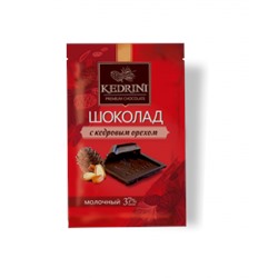 Шоколад Kedrini молочный с кедровым орехом, 23 г (кратно 25 шт.)