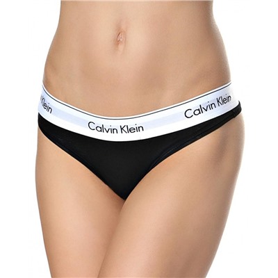 Женские стринги Calvin Klein черные с белой резинкой B045