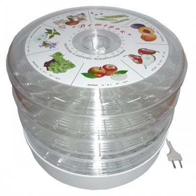 Электросушитель для овощей и фруктов "Ветерок" (3 поддона, цветная упаковка) прозрачный ЭСОФ- 0.5/220