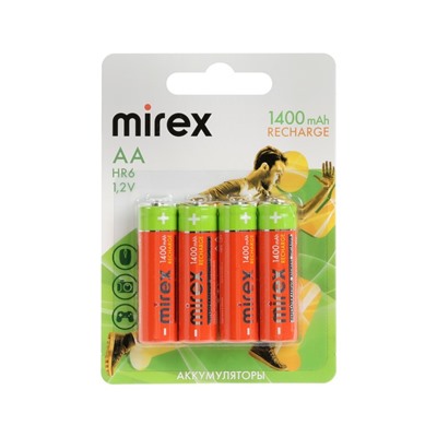 Аккумулятор Mirex, Ni-Mh, AA, HR6-4BL, 1.2В, 1400 мАч, блистер, 4 шт.