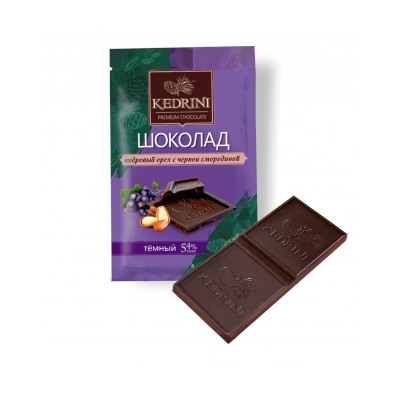Шоколад Kedrini темный с кедровым орехом и черной смородиной, 23 г (кратно 25 шт.)