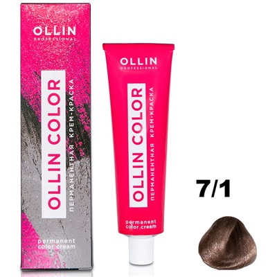 OLLIN COLOR Перманентная крем-краска для волос 7/1 русый пепельный 100 мл