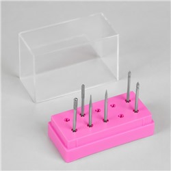 Подставка под фрезы, прямоугольная, 10 ячеек, 8 × 3,6 см, с крышкой, в картонной коробке, цвет розовый/прозрачный