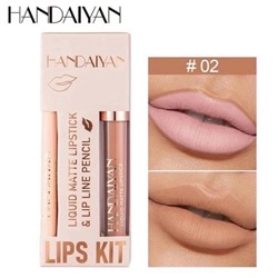 Набор HANDAIYAN Карандаш для губ 1,2гр + жидкая матовая помада 3мл LIPS KIT №02