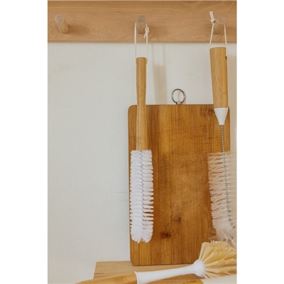 Щётка для посуды Доляна Meli, 30×7 см, бамбуковая ручка, замшевая петелька