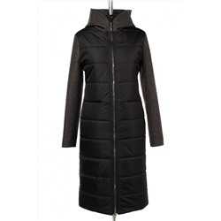 02-2984 Пальто женское утепленное "Amalgama" плащевка/валяная шерсть черно-серый