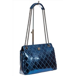 Стёганая лаковая сумка из натуральной кожи, цвет синий металлик