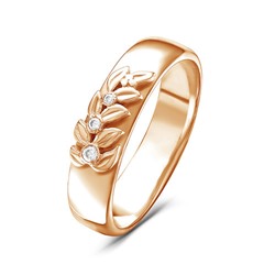 Позолоченное обручальное кольцо с бесцветными фианитами - 571 - п