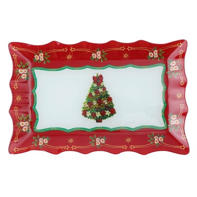 Блюдо стеклянное прямоугольное Доляна «Новогодняя ель», 24,6×14,7 см, цвет красный
