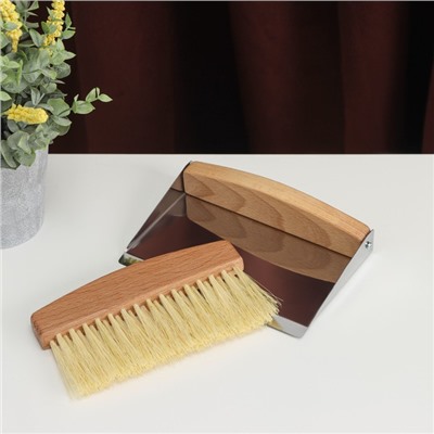Набор для уборки: совок и щётка, 16×10,5×4 см, 16×4×1,6 см, 30 пучков, натуральный волос