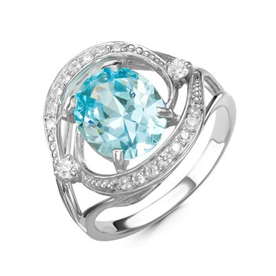 Серебряное кольцо с фианитом голубого цвета  377