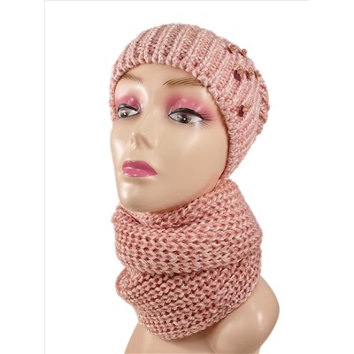 Комплект женская шапка и шарф, цвет розовый