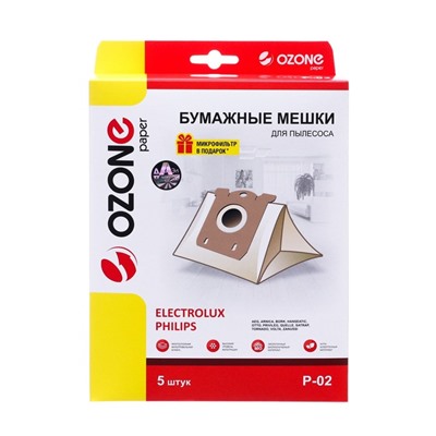 Мешки-пылесборники P-02 Ozone бумажные для пылесоса, 5 шт