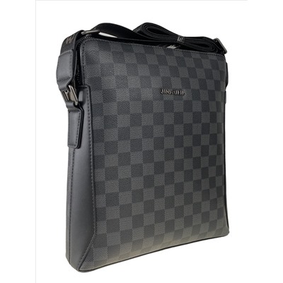 Мужская сумка-планшет из натуральной кожи в клетку, цвет чёрный с серым