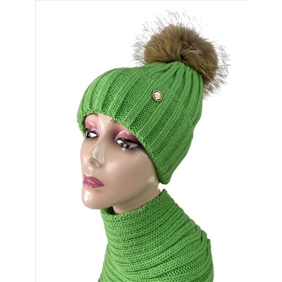 Комплект шапка женская и снуд, цвет ярко зеленый