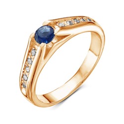 Позолоченное кольцо с синим фианитом - 151 - п