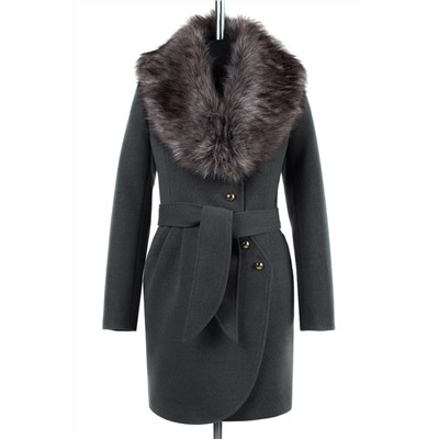 02-2390 Пальто женское утепленное (пояс) Кашемир серый