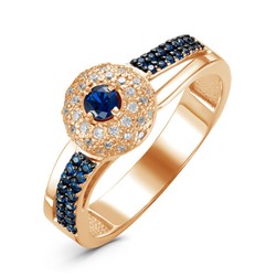 Позолоченное кольцо с синими фианитами 459 - п