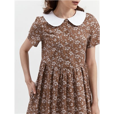 Платье из хлопка с воротником OD-726-1 коричневое