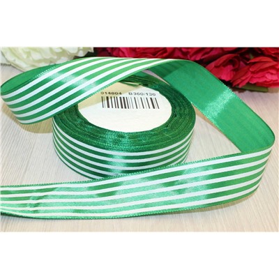 Атласная лента с рисунком "Полоса" (зеленый), 25мм * 25 ярдов(+-1)