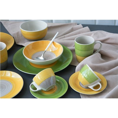 Чайная пара керамическая Доляна «Подсолнух», 2 предмета: чашка 200 мл, блюдце d=14,5 см, цвет зелёный
