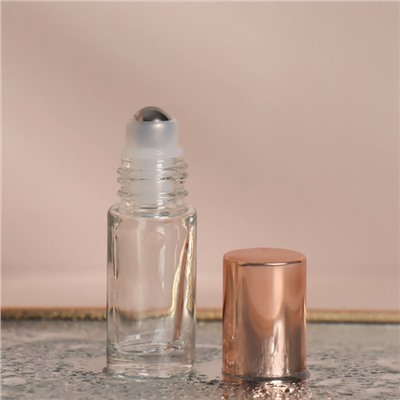 Флакон стеклянный для парфюма, с металлическим, роликом, 5 мл, цвет прозрачный/розовое золото