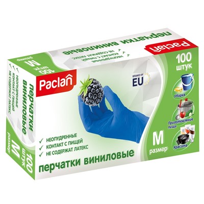 PACLAN ПЕРЧАТКИ ВИНИЛОВЫЕ 100ШТ., M (blue)