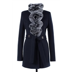 02-1656 Пальто женское утепленное (пояс) Кашемир темно-синий