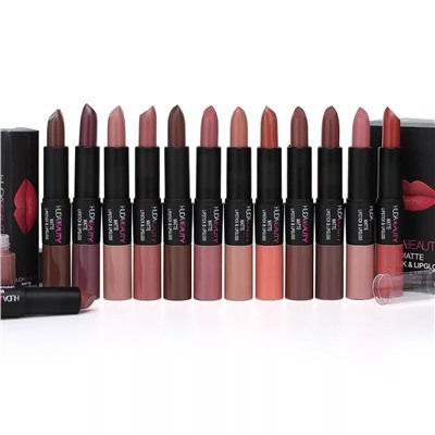 Помада-блеск матовая HudaBeauty Matte Lipstick Lipgloss  2в1 №2 (12шт)