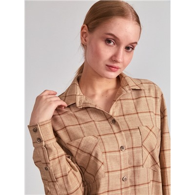 Рубашка костюмная клетка OD-610-2 светло-коричневая