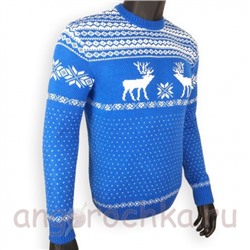 Ярко-синий шерстяной свитер с оленями