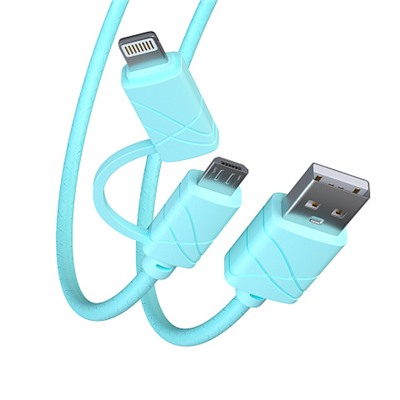 FORZA Кабель для зарядки 2 в 1, iP/Micro USB, 1 м, 2А, 5 цветов, пакет