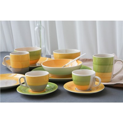 Чайная пара керамическая Доляна «Подсолнух», 2 предмета: чашка 200 мл, блюдце d=14,5 см, цвет зелёный
