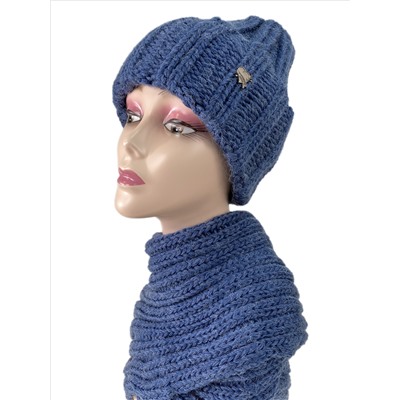 Комплект шапка женская и снуд, цвет синий