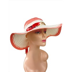 Летняя женская соломенная шляпа, цвет белый и коралловый