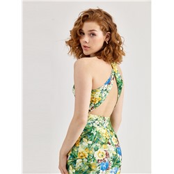 Платье "Nice" масло OD-632-2 цветы на зеленом