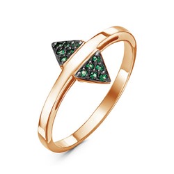 Позолоченное кольцо с фианитами зеленого цвета - 616 - п