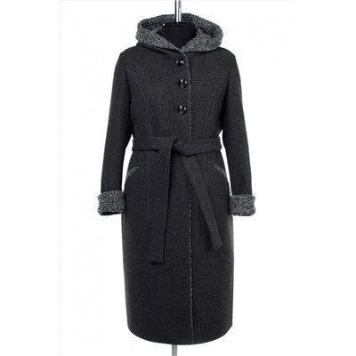 02-2855 Пальто женское утепленное (пояс) валяная шерсть темно-серый