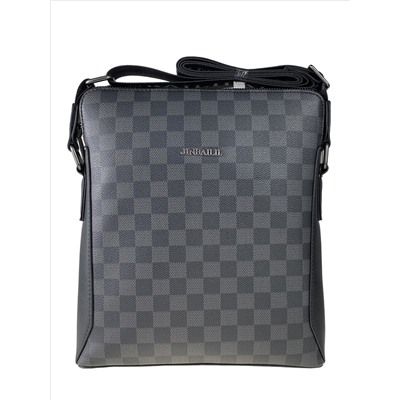 Мужская сумка-планшет из натуральной кожи в клетку, цвет чёрный с серым