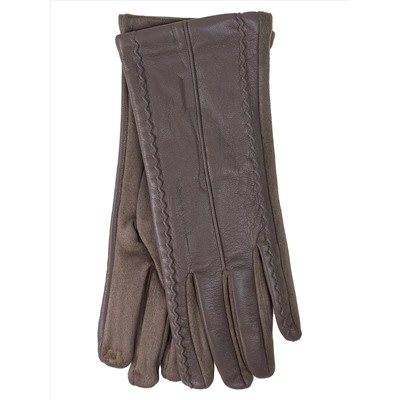Элегантные демисезонные перчатки из кожи и велюра, цвет бежево-коричневый